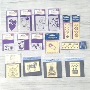Lot of 15 Craft Stencils brass steel card making Birthday Hearts Borders Baby
